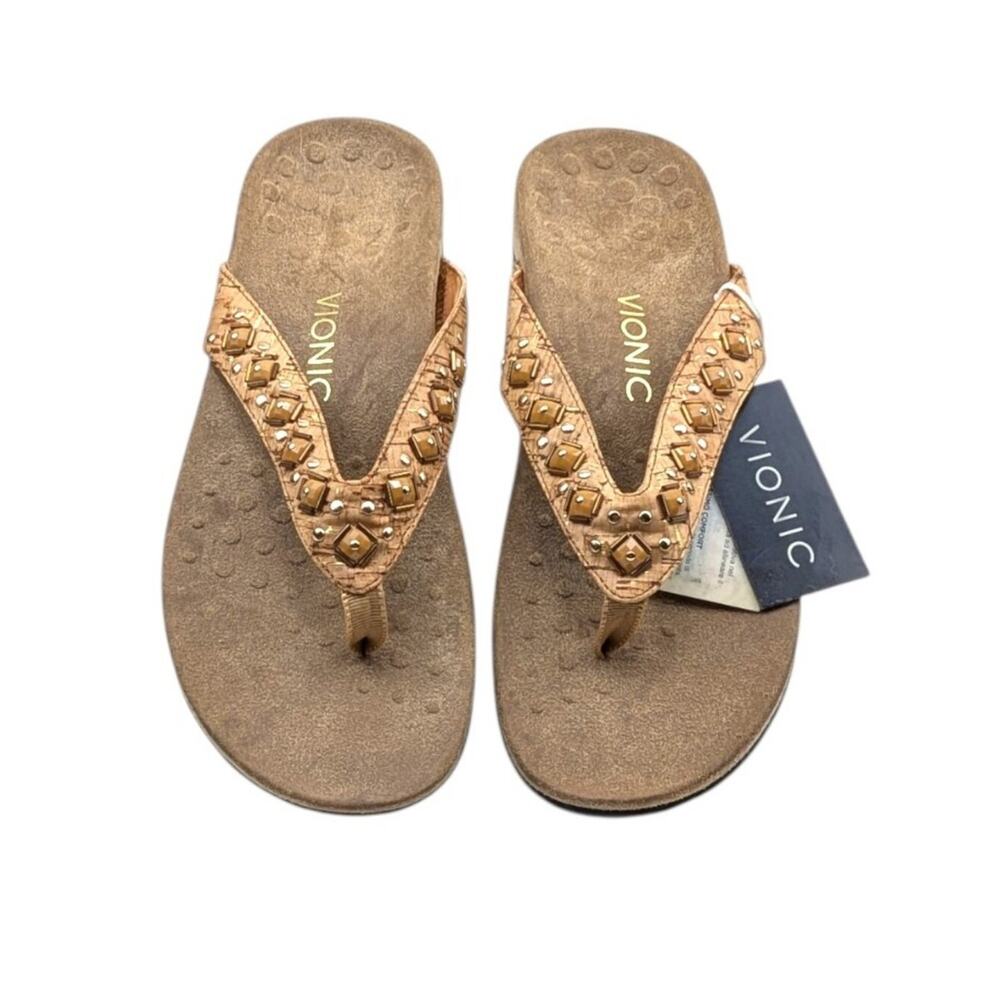 Vionic Rest Floriana 340 Bronze Embelished Stone Cork Orthotic Thongs NWT S4203 - Picture 4 of 12